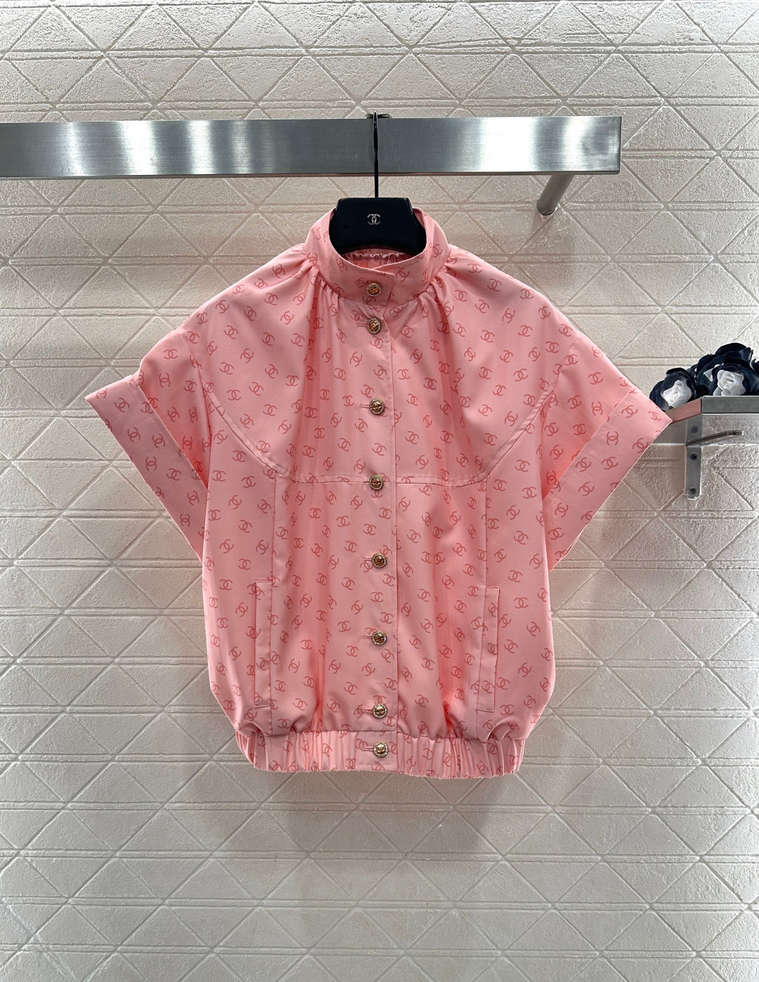 Printed Stand Collar Short-Sleeve Shirt