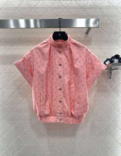 Printed Stand Collar Short-Sleeve Shirt