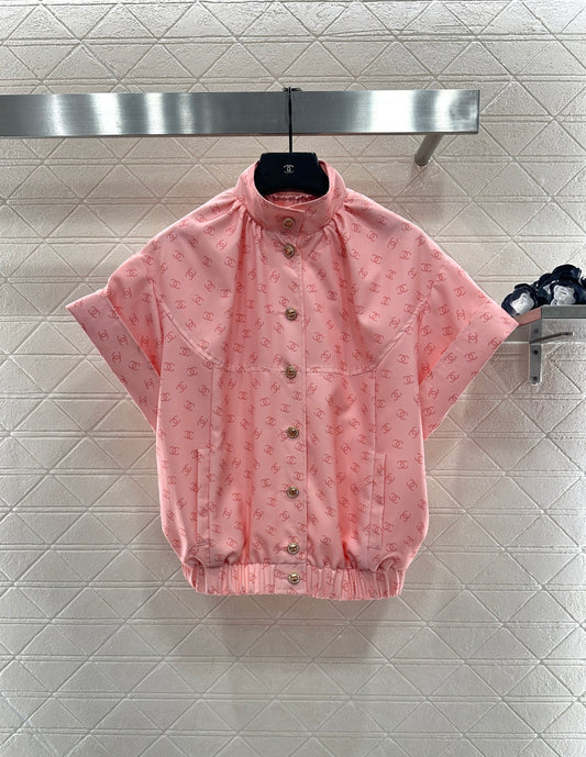 Printed Stand Collar Short-Sleeve Shirt