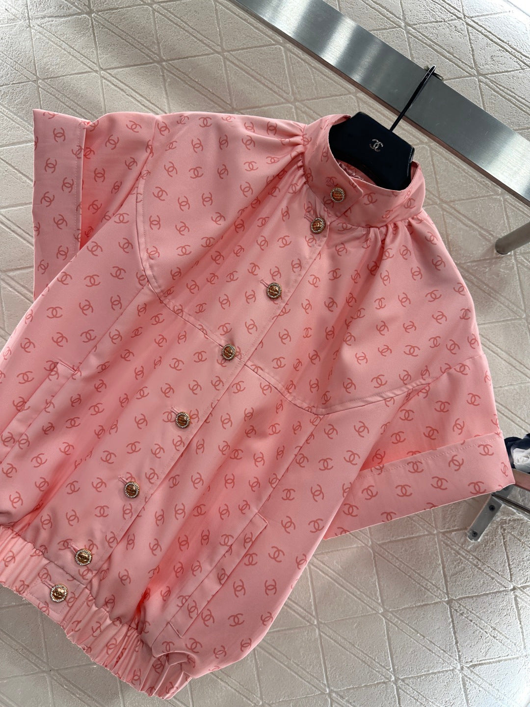 Printed Stand Collar Short-Sleeve Shirt