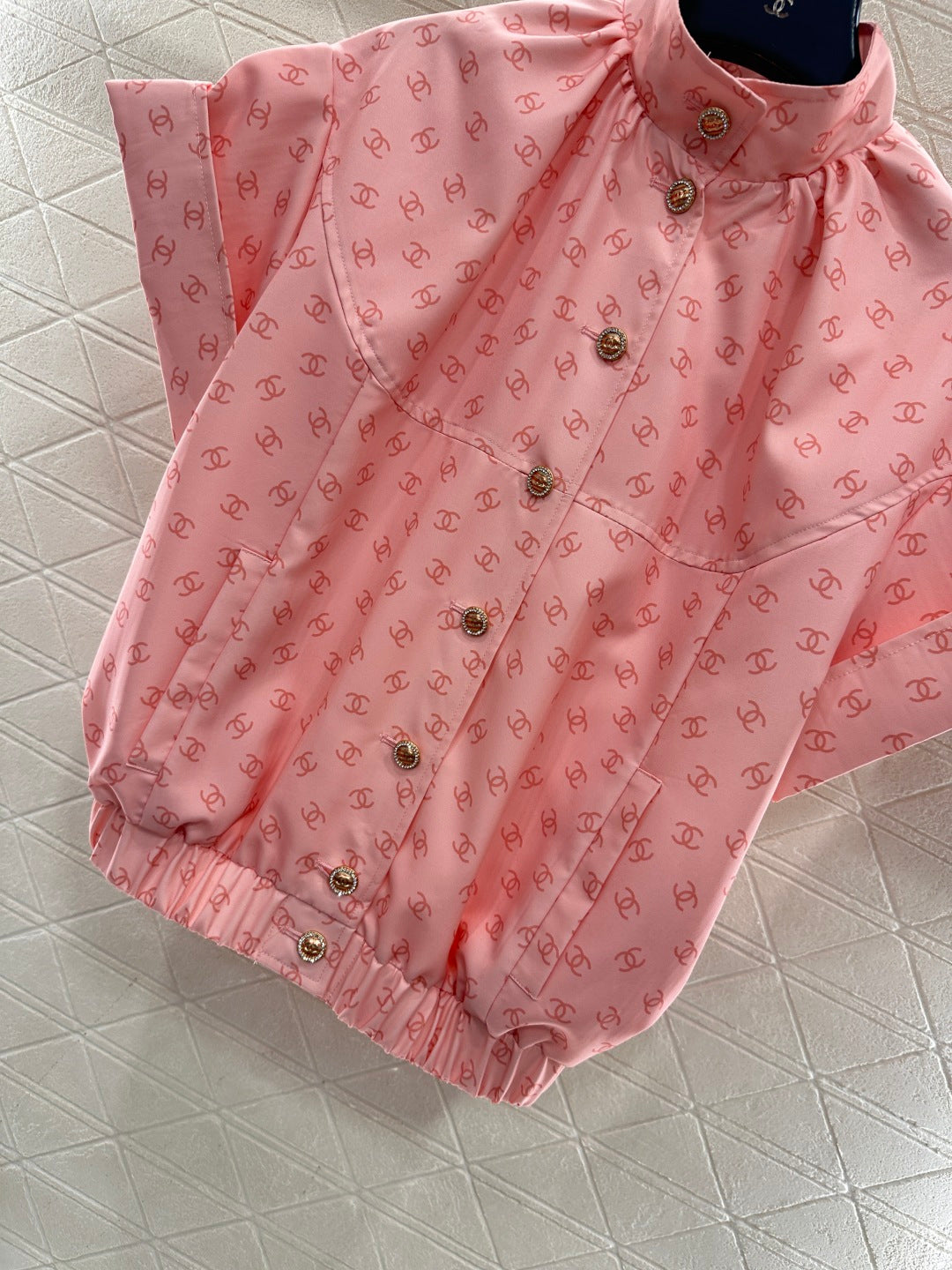 Printed Stand Collar Short-Sleeve Shirt
