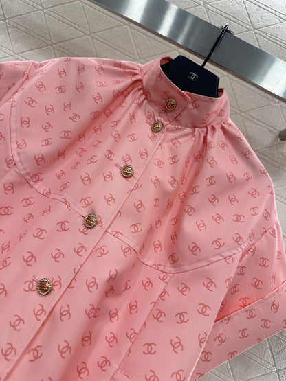 Printed Stand Collar Short-Sleeve Shirt