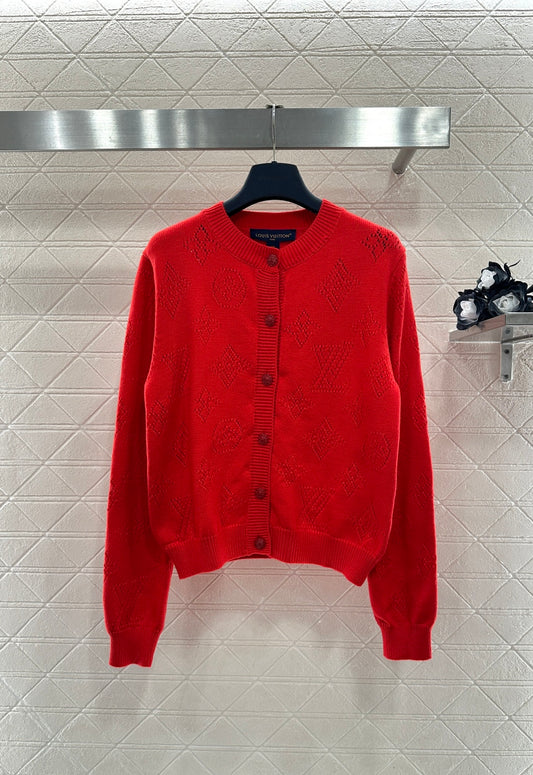 Jacquard Openwork Logo Cardigan