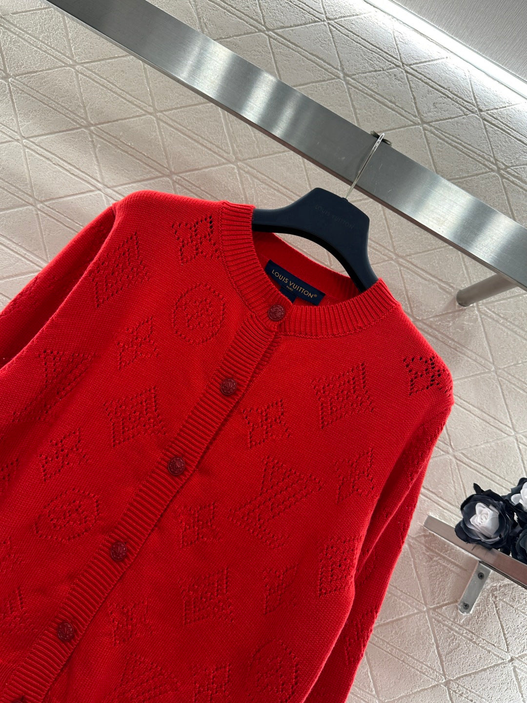 Jacquard Openwork Logo Cardigan