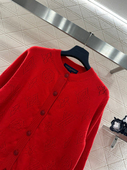 Jacquard Openwork Logo Cardigan