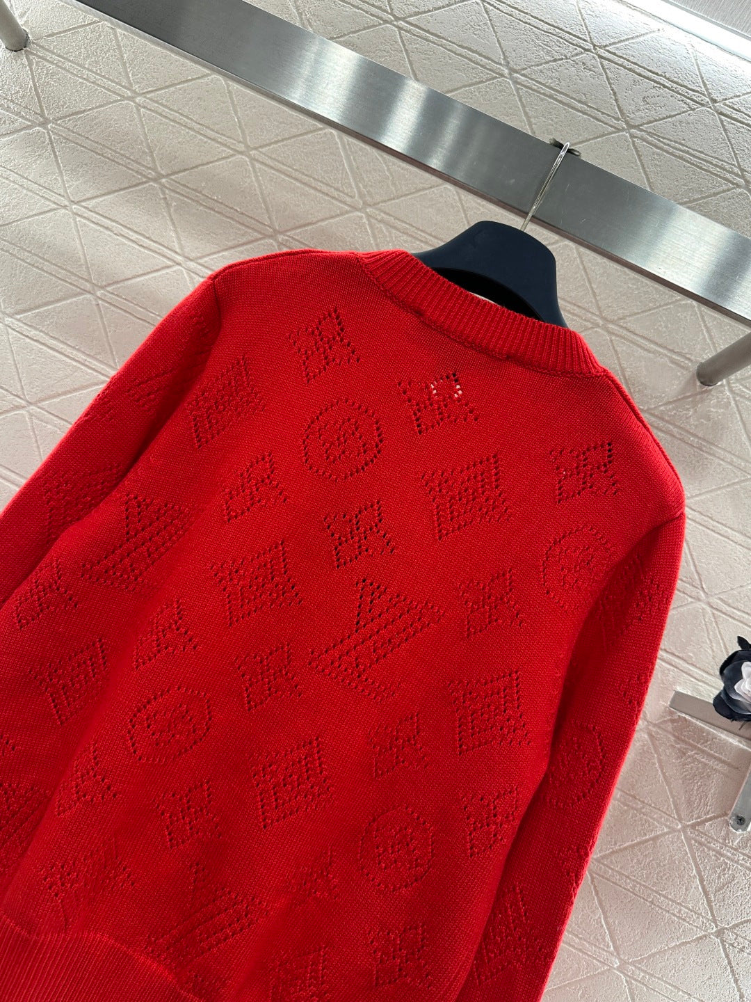 Jacquard Openwork Logo Cardigan