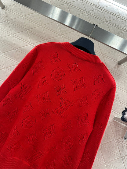 Jacquard Openwork Logo Cardigan