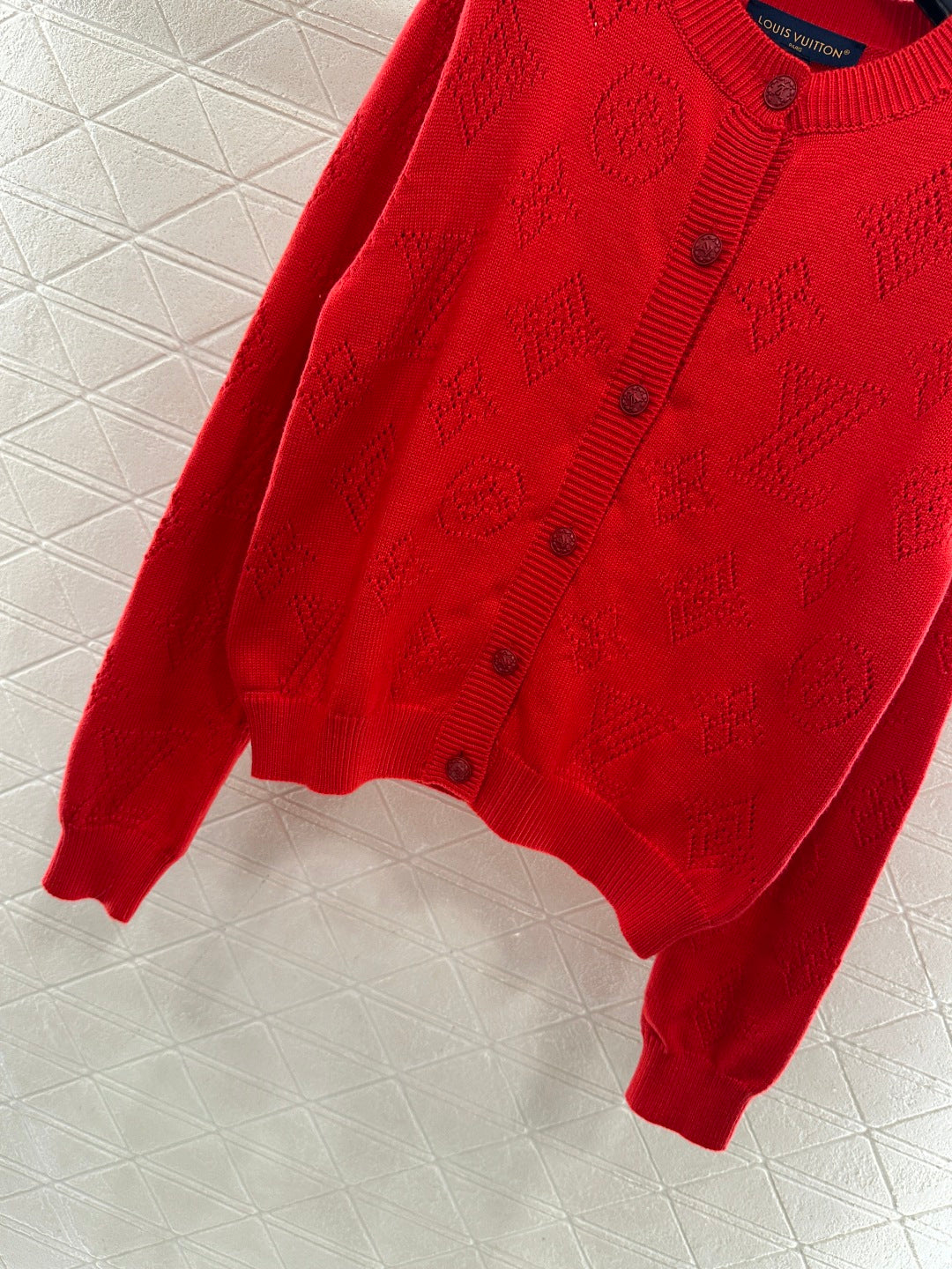 Jacquard Openwork Logo Cardigan