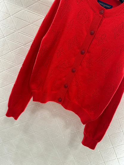 Jacquard Openwork Logo Cardigan