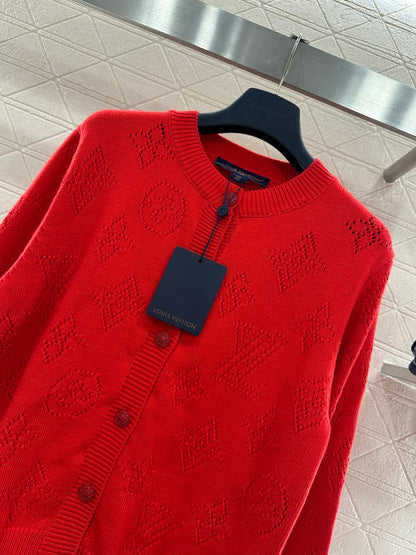 Jacquard Openwork Logo Cardigan