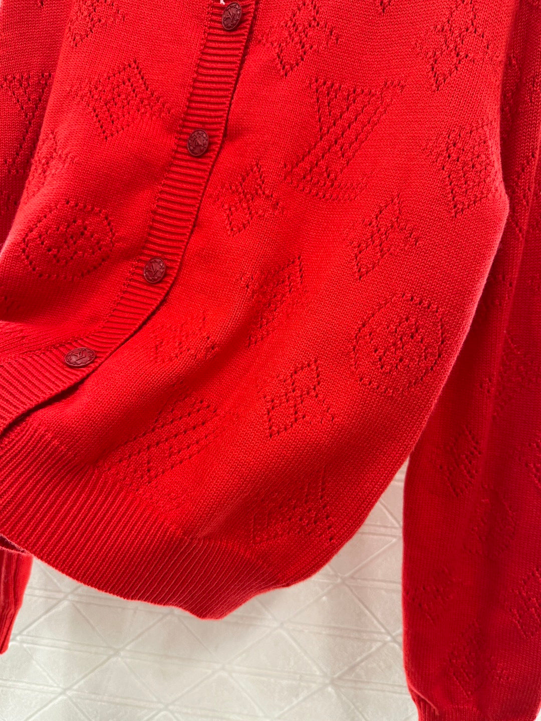 Jacquard Openwork Logo Cardigan