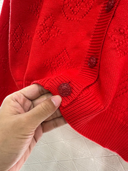 Jacquard Openwork Logo Cardigan