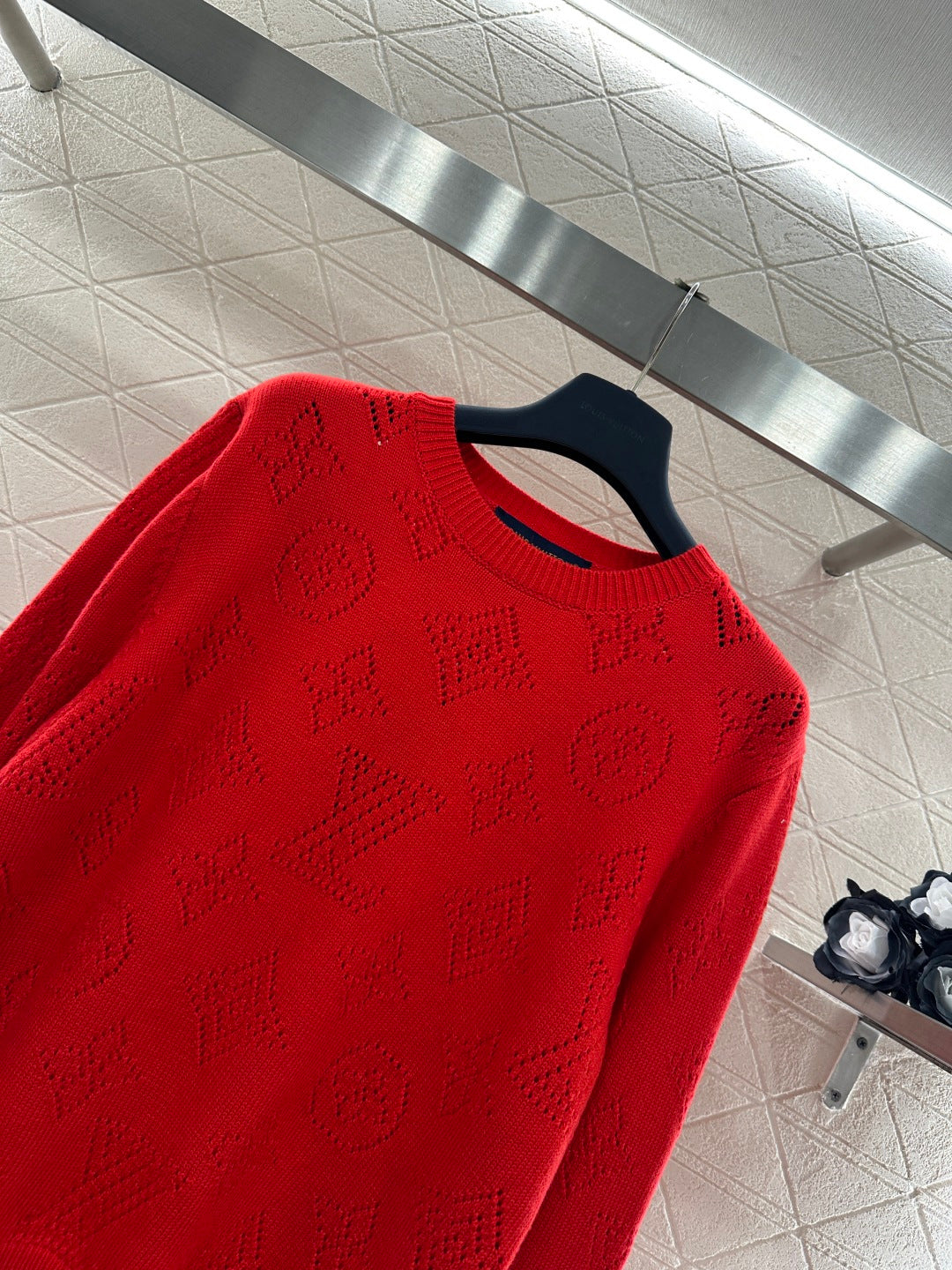 Jacquard Openwork Logo Sweater