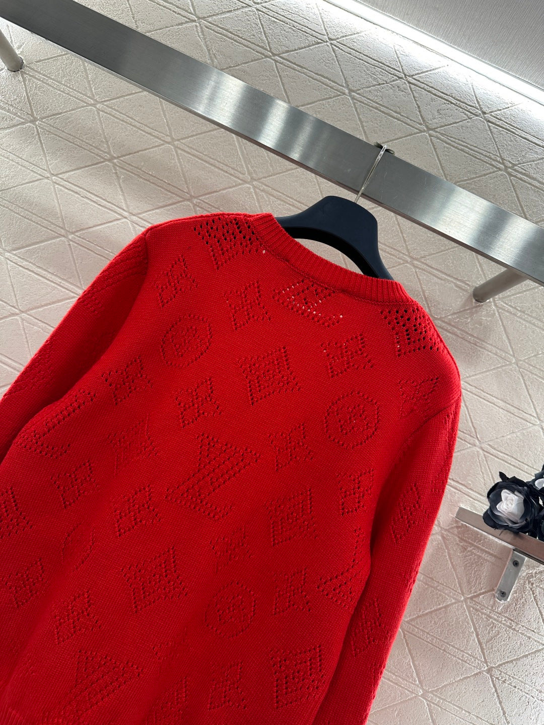 Jacquard Openwork Logo Sweater