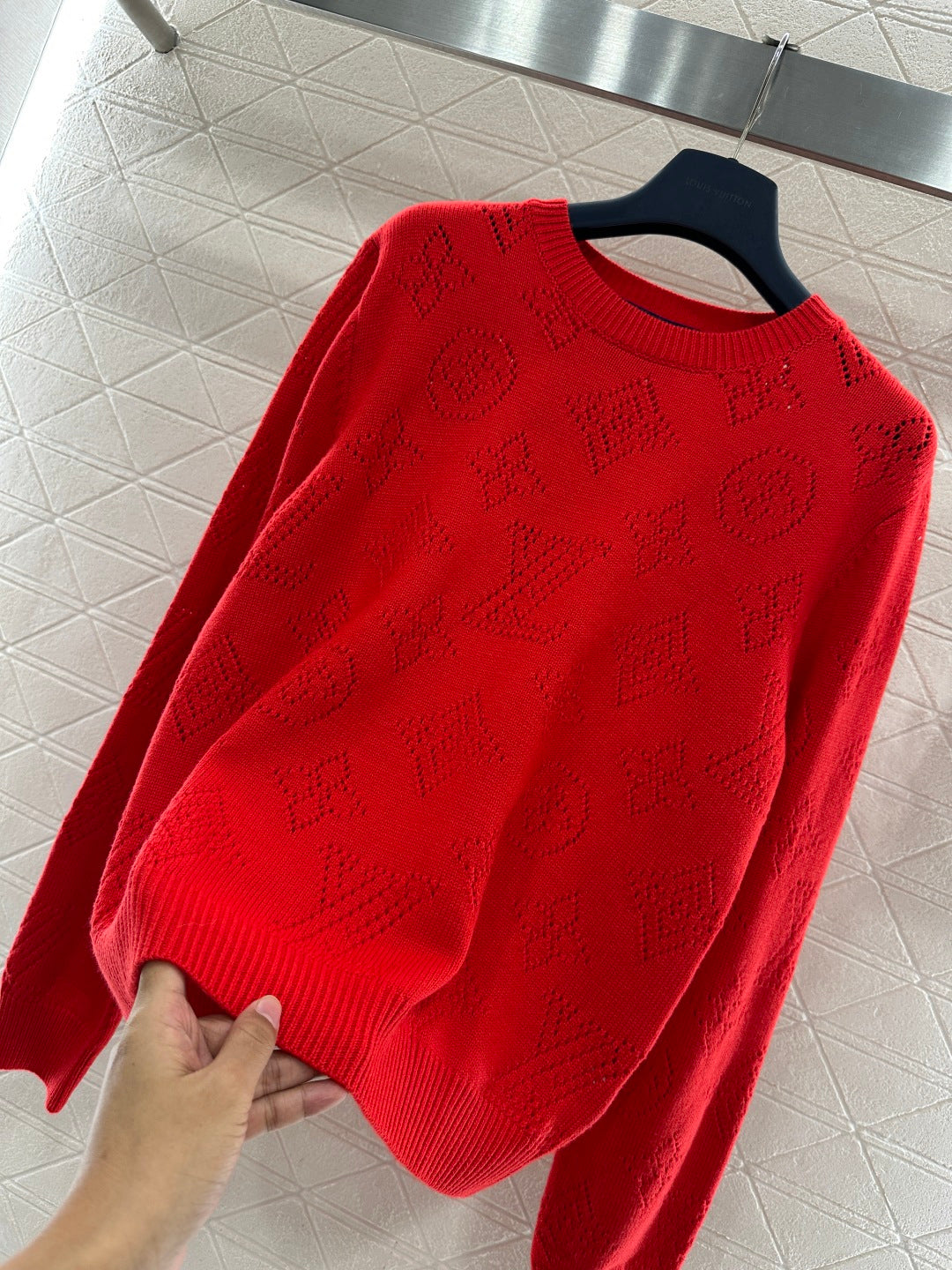 Jacquard Openwork Logo Sweater