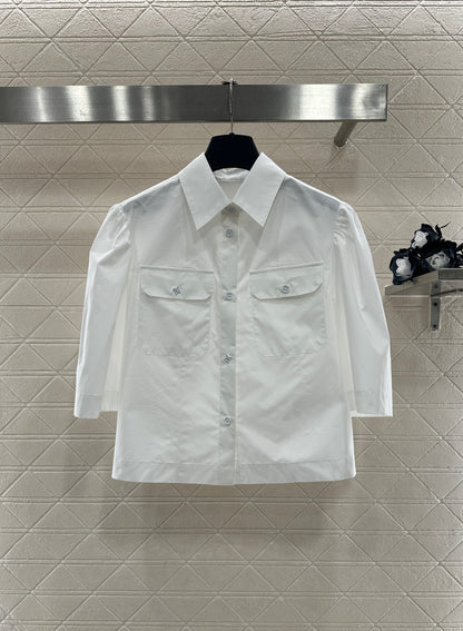 Collared Pocket Mid-Sleeve Shirt
