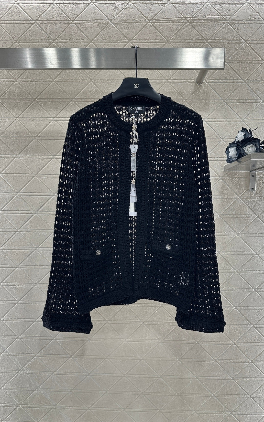 Openwork Crew Neck Cardigan