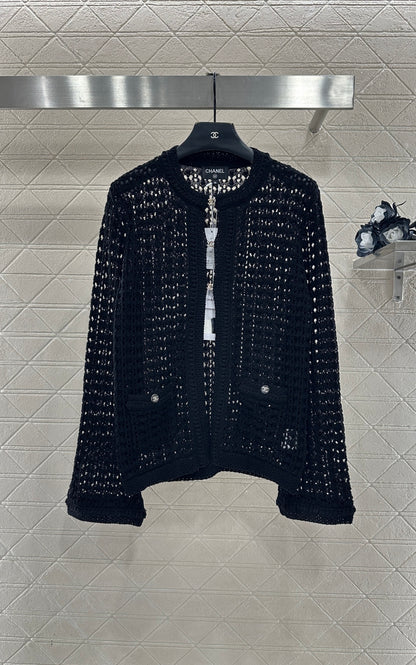 Openwork Crew Neck Cardigan