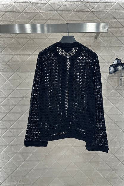 Openwork Crew Neck Cardigan