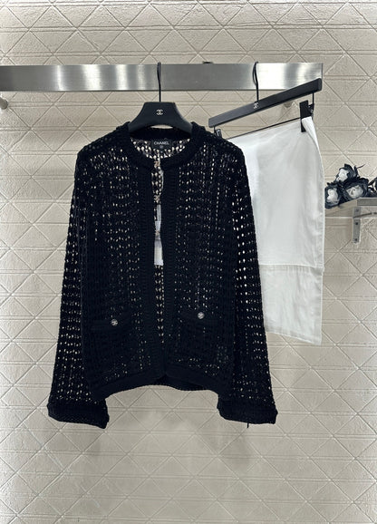 Openwork Crew Neck Cardigan