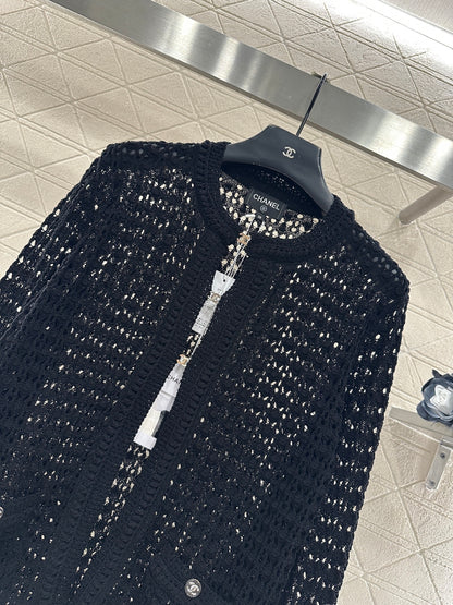 Openwork Crew Neck Cardigan