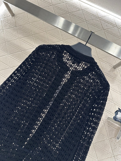 Openwork Crew Neck Cardigan