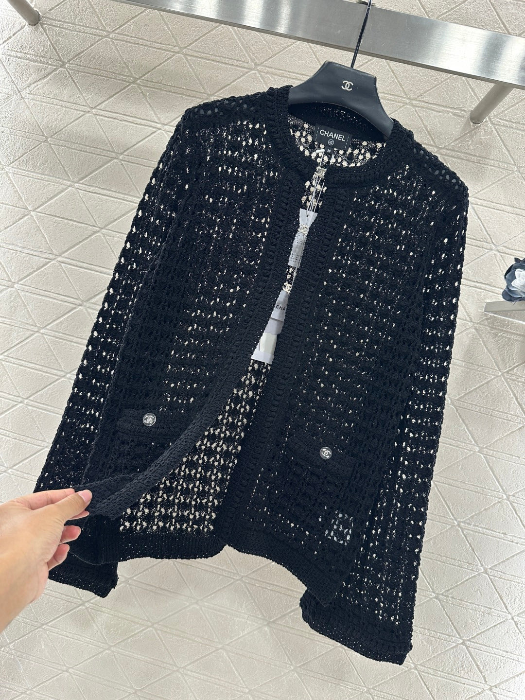 Openwork Crew Neck Cardigan