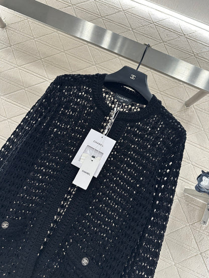 Openwork Crew Neck Cardigan