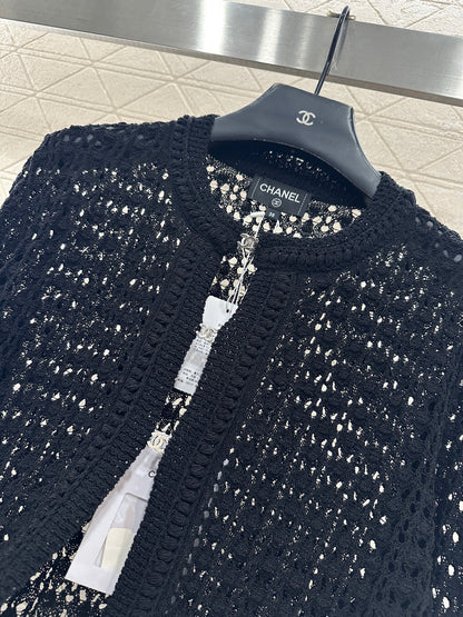 Openwork Crew Neck Cardigan