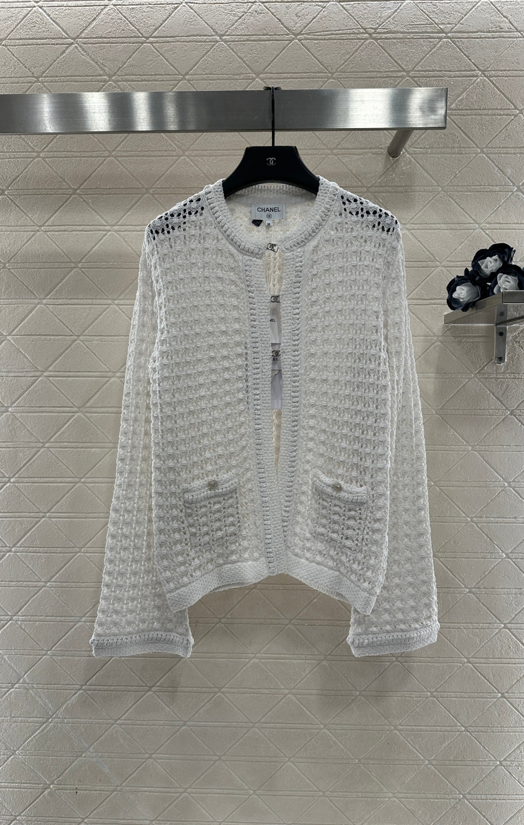 Openwork Crew Neck Cardigan