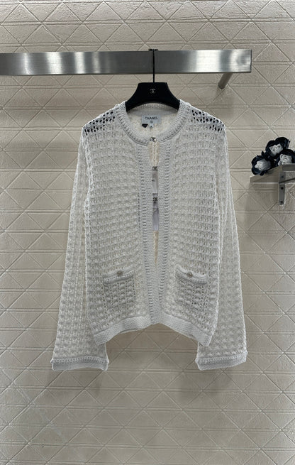 Openwork Crew Neck Cardigan