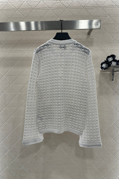 Openwork Crew Neck Cardigan