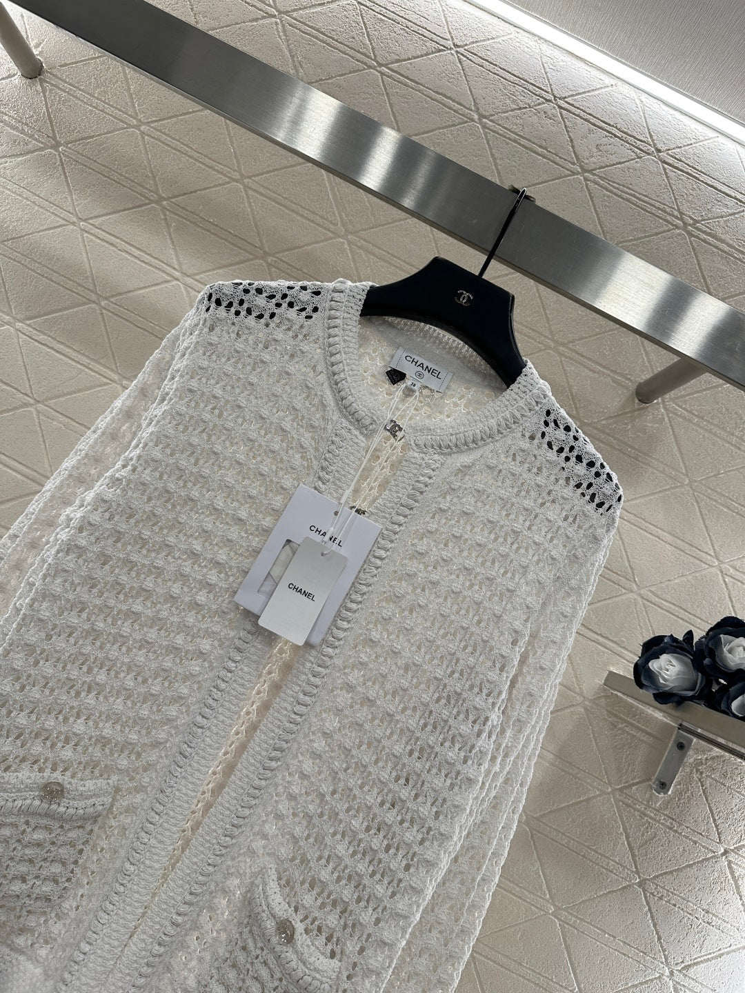 Openwork Crew Neck Cardigan