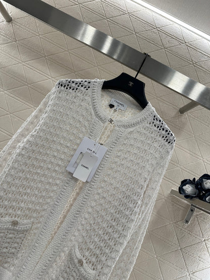 Openwork Crew Neck Cardigan