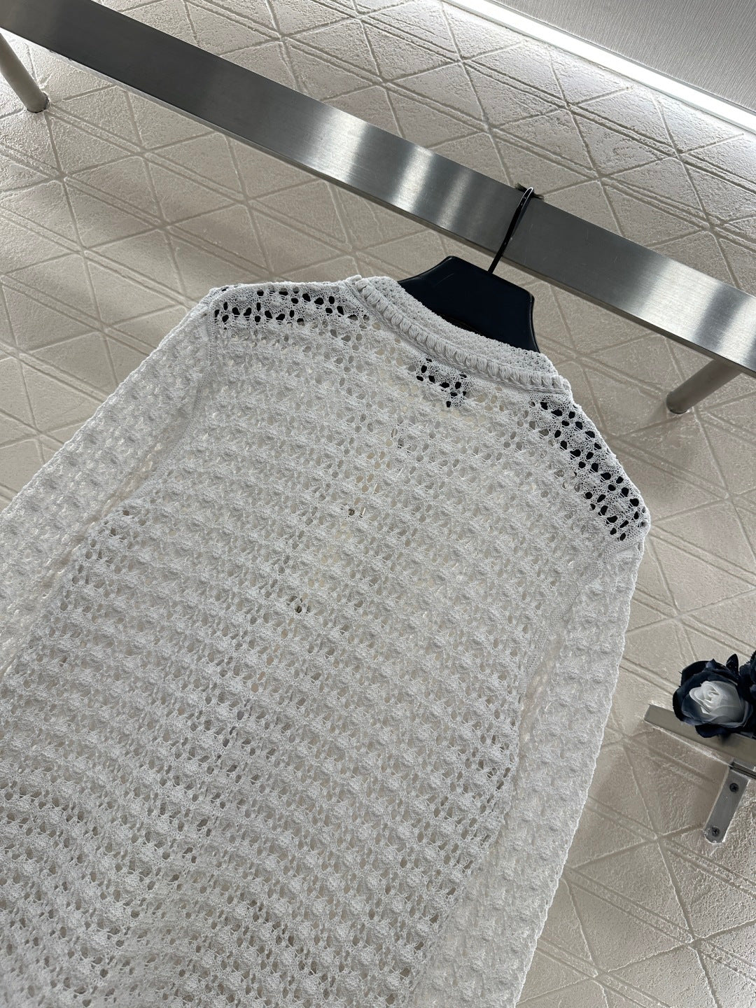 Openwork Crew Neck Cardigan