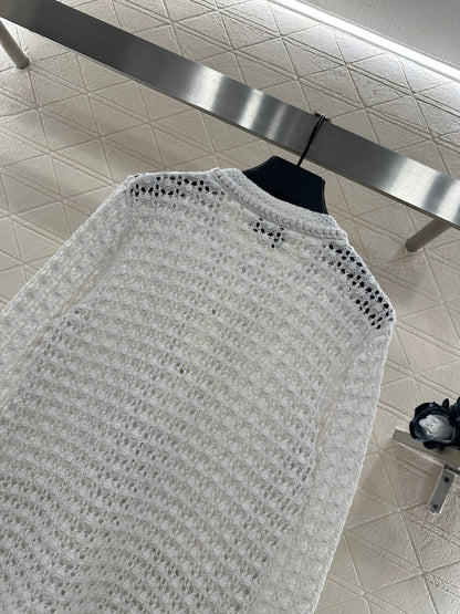 Openwork Crew Neck Cardigan