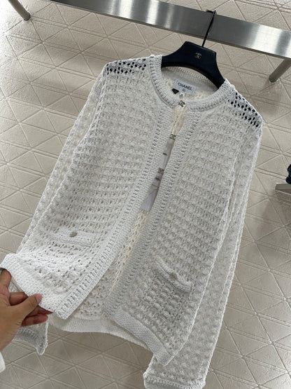 Openwork Crew Neck Cardigan