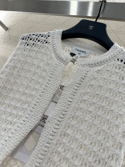 Openwork Crew Neck Cardigan