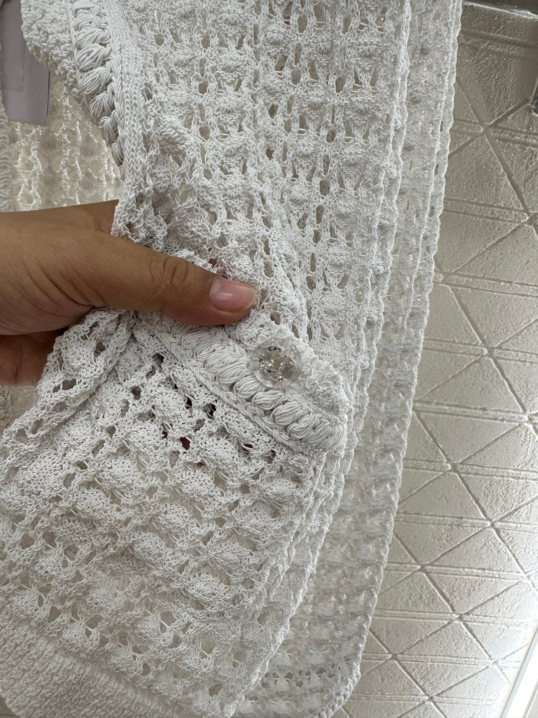 Openwork Crew Neck Cardigan