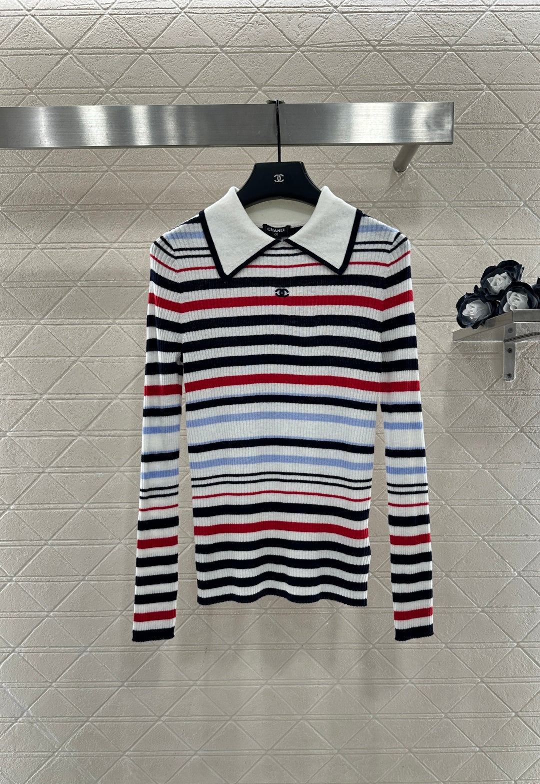 Striped Collared Long-Sleeve Top