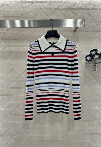 Striped Collared Long-Sleeve Top
