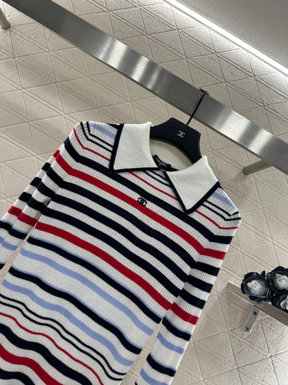 Striped Collared Long-Sleeve Top