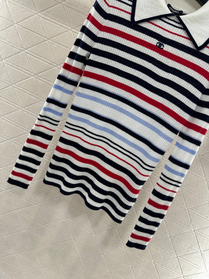 Striped Collared Long-Sleeve Top