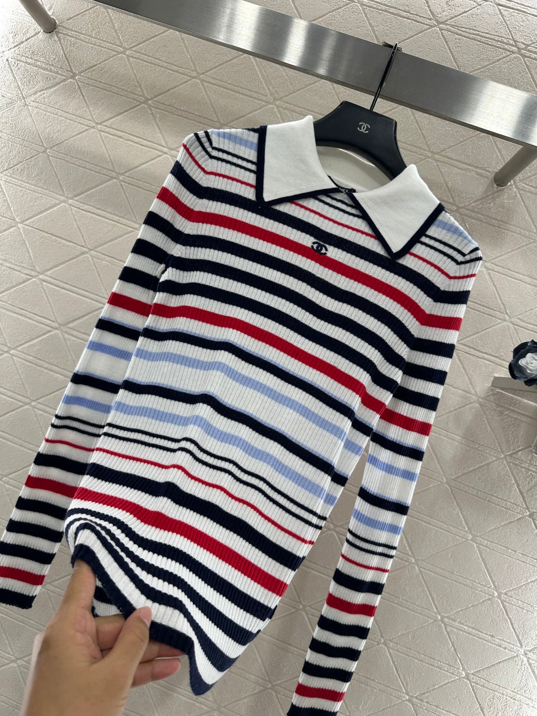 Striped Collared Long-Sleeve Top