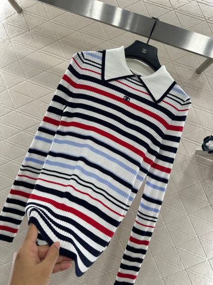 Striped Collared Long-Sleeve Top