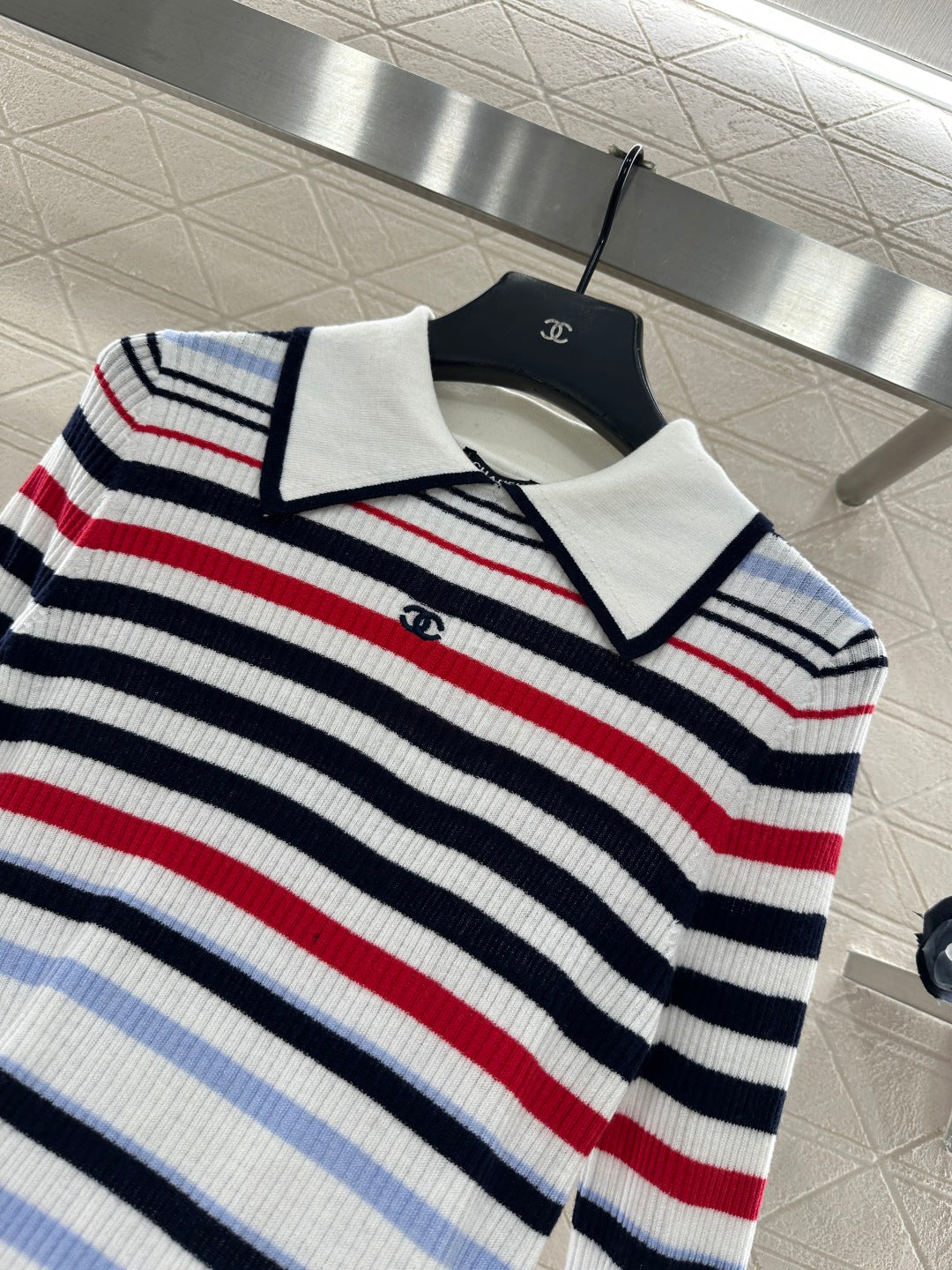 Striped Collared Long-Sleeve Top
