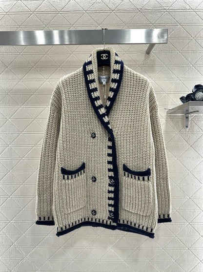 Color-blocked Collared Cardigan