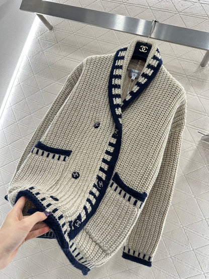 Color-blocked Collared Cardigan