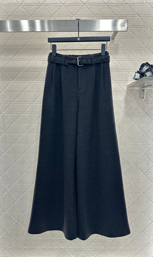 Woolen Belt Wide-Leg Trousers
