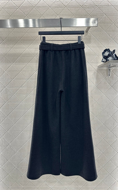 Woolen Belt Wide-Leg Trousers